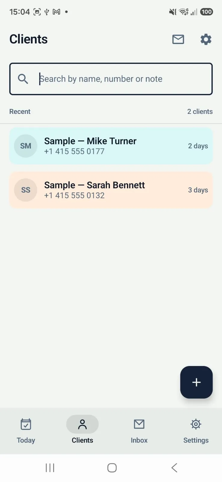 Client list with search by name or number