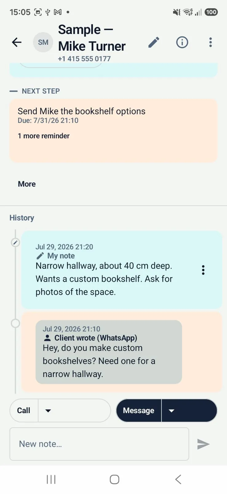 Client history: notes, calls and messages in one thread